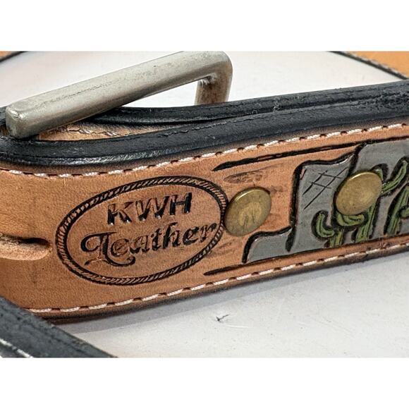 KWH Southwestern Design custom handmade tooled leather belt - Picture 4 of 9